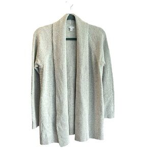 J Jill open cardigan style sweater, silver, gray, side vents, extra small, sharp